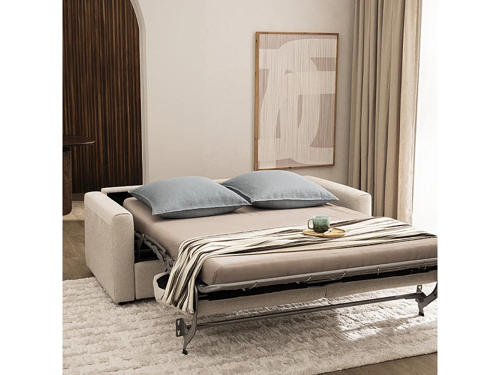 Morena - Canapé convertible express 3 places en tissu - Beige