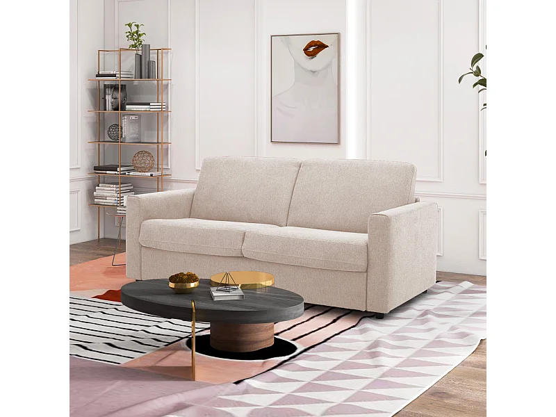 Morena - Canapé convertible express 3 places en tissu - Beige