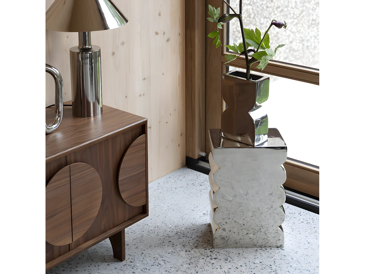 Curves - Table d'appoint en métal 30x21cm - Chrome