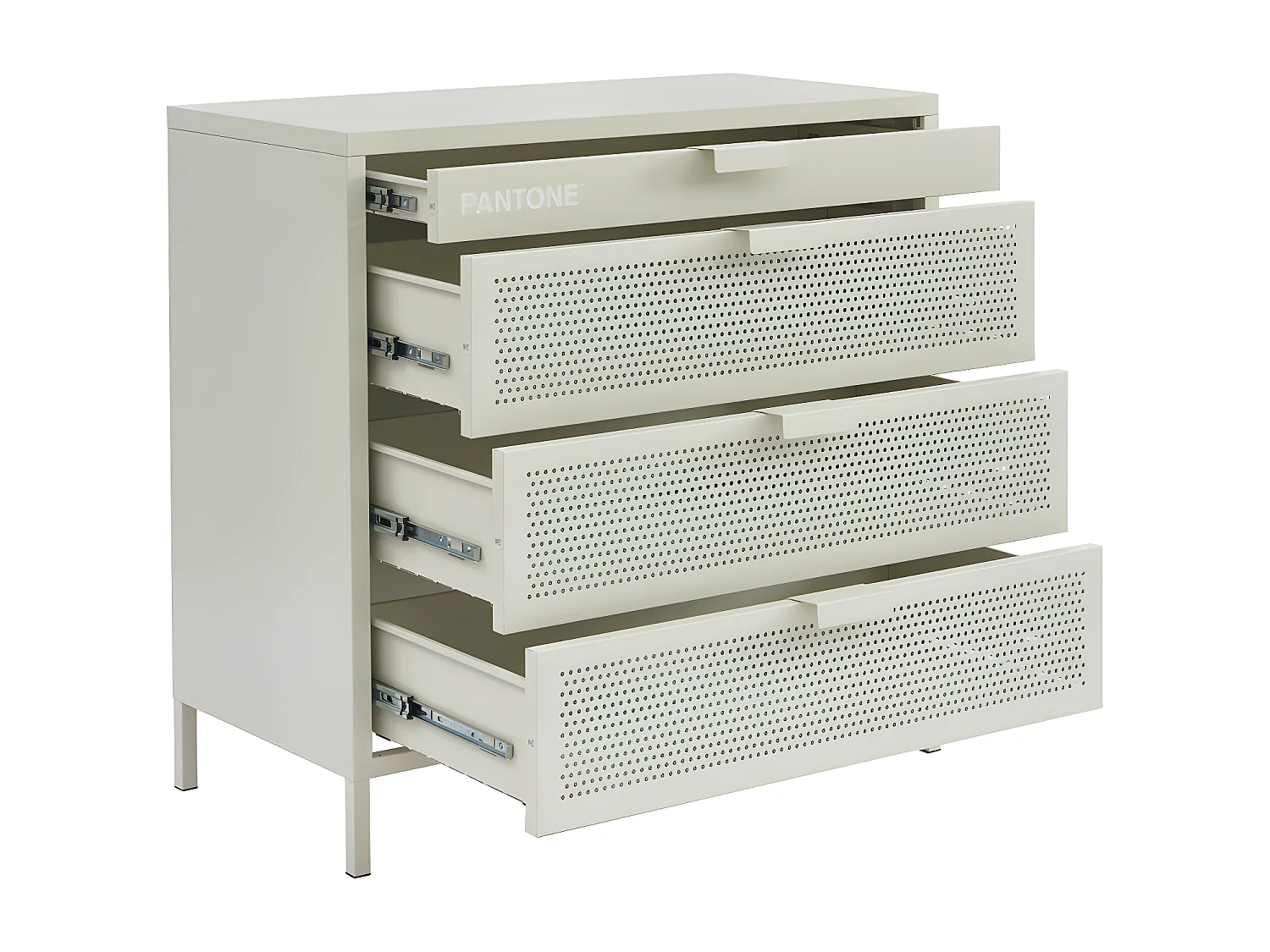 Nino - Commode 4 tiroirs en métal PANTONE L80cm - Beige