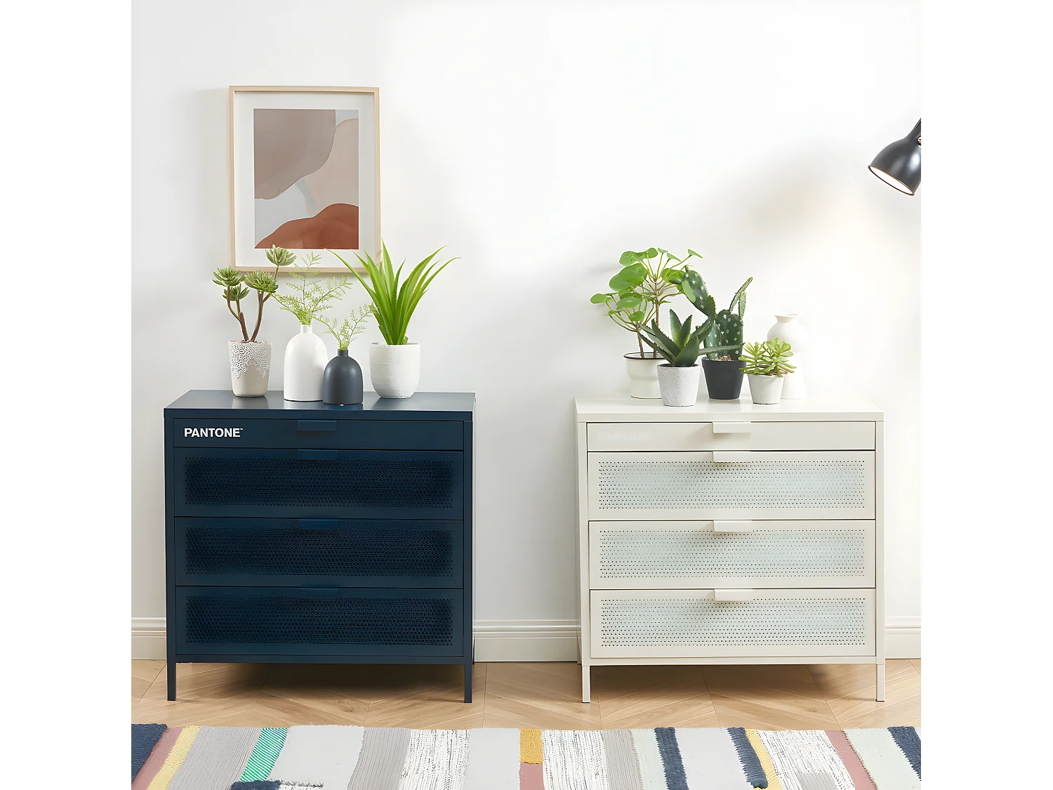 Nino - Commode 4 tiroirs en métal PANTONE L80cm - Beige