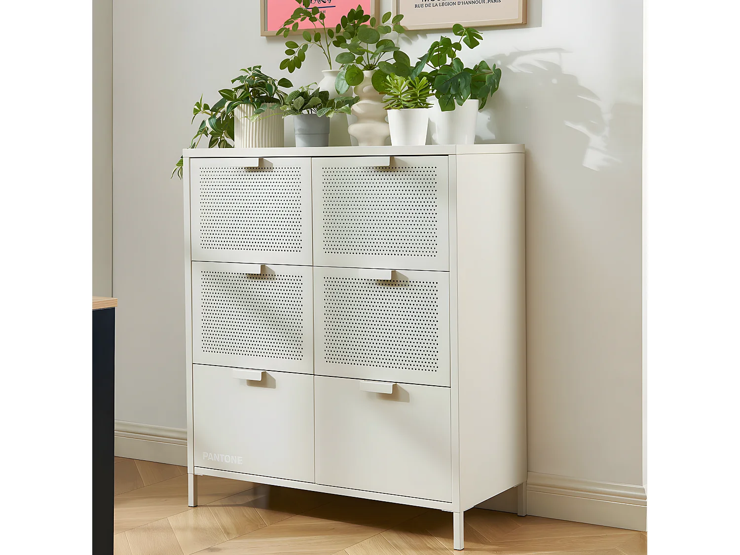 Nino - Commode 6 tiroirs en métal PANTONE L90cm - Beige