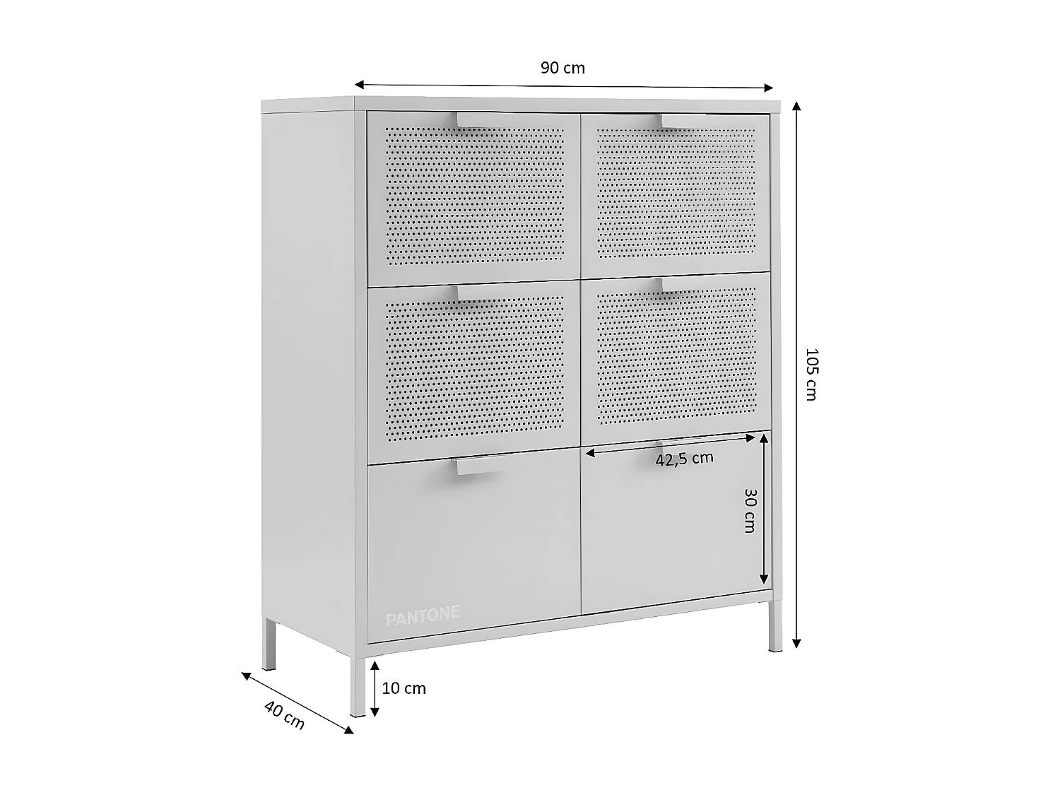 Nino - Commode 6 tiroirs en métal PANTONE L90cm - Beige