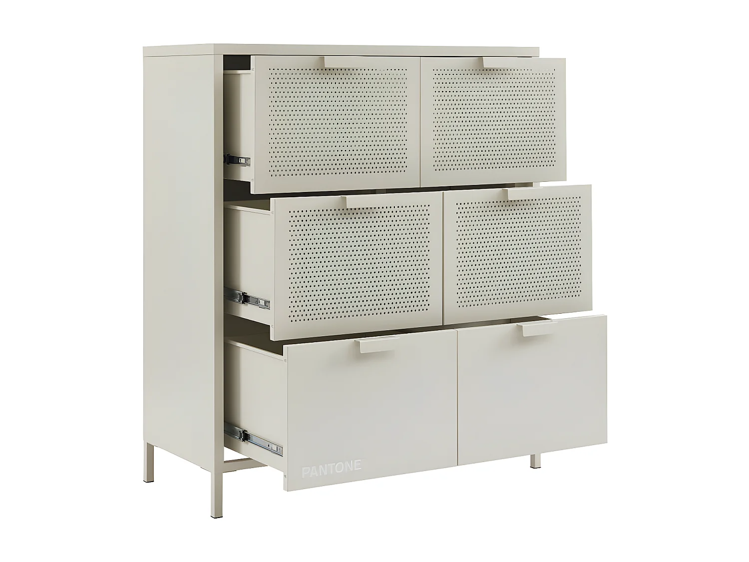 Nino - Commode 6 tiroirs en métal PANTONE L90cm - Beige