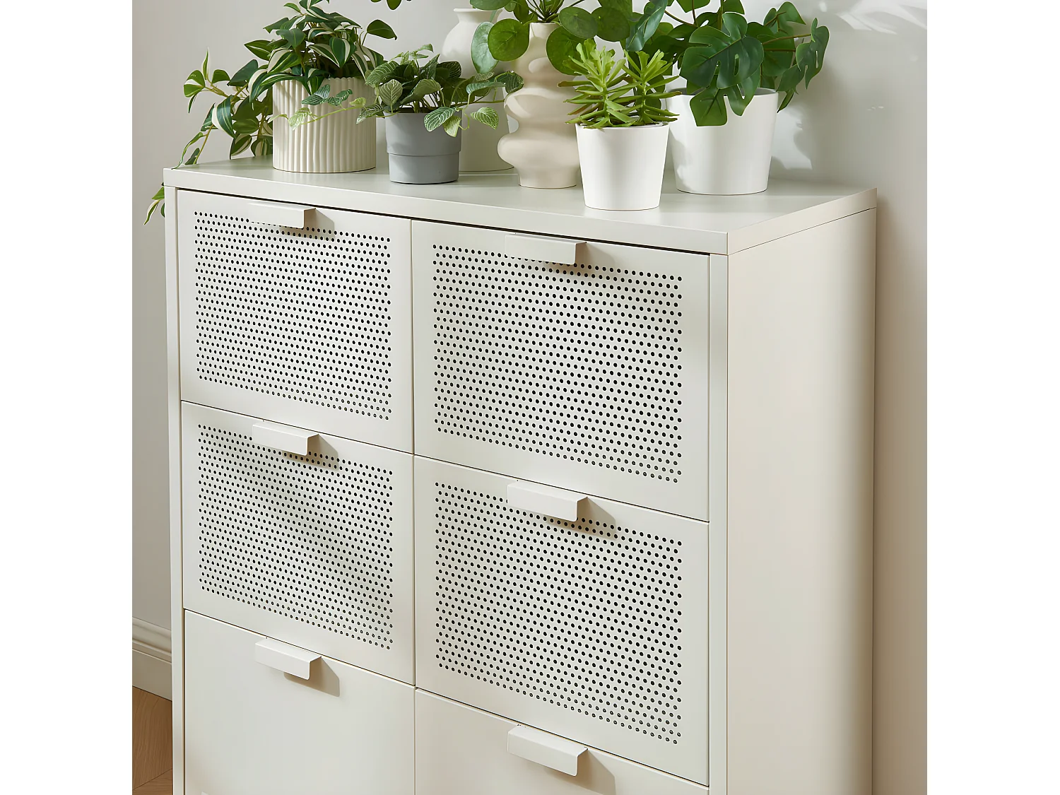 Nino - Commode 6 tiroirs en métal PANTONE L90cm - Beige