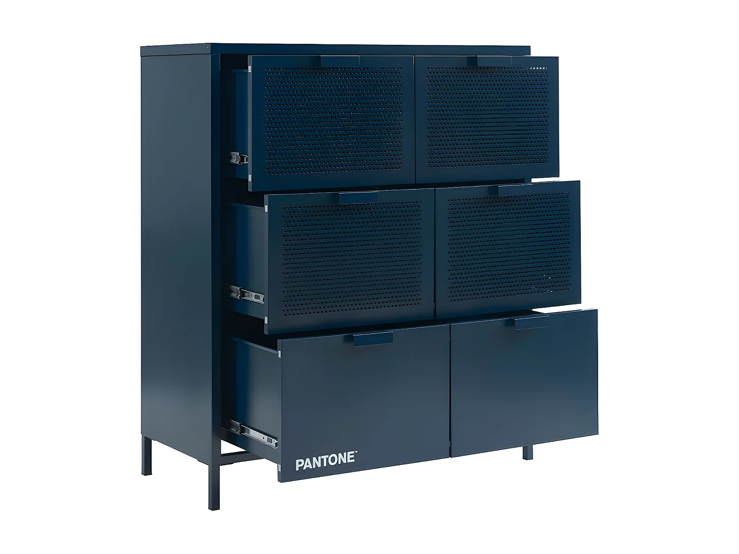 Nino - Commode 6 tiroirs en métal PANTONE L90cm - Bleu nuit