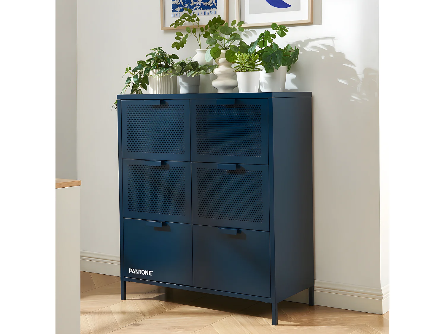 Nino - Commode 6 tiroirs en métal PANTONE L90cm - Bleu nuit