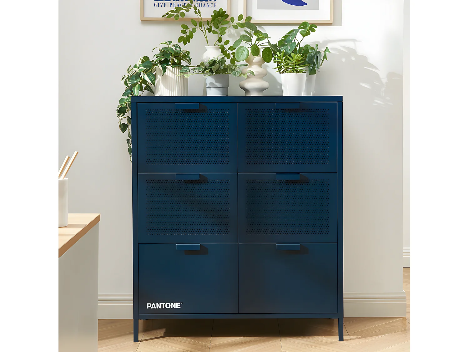 Nino - Commode 6 tiroirs en métal PANTONE L90cm - Bleu nuit