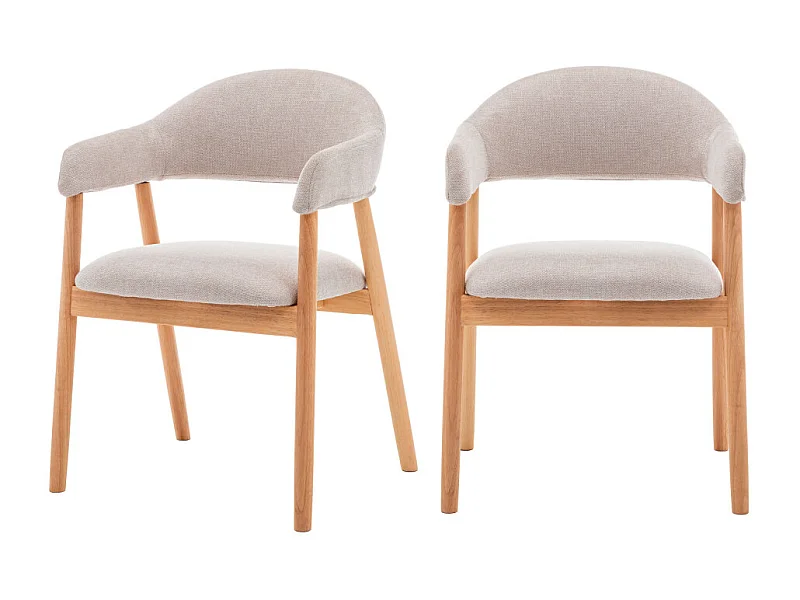 Marina - Lot de 2 fauteuils de table en tissu et bois - Beige
