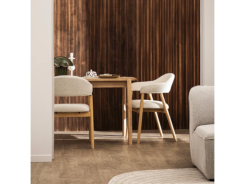 Marina - Lot de 2 fauteuils de table en tissu et bois - Beige