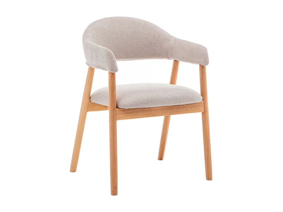 Marina - Lot de 2 fauteuils de table en tissu et bois - Beige