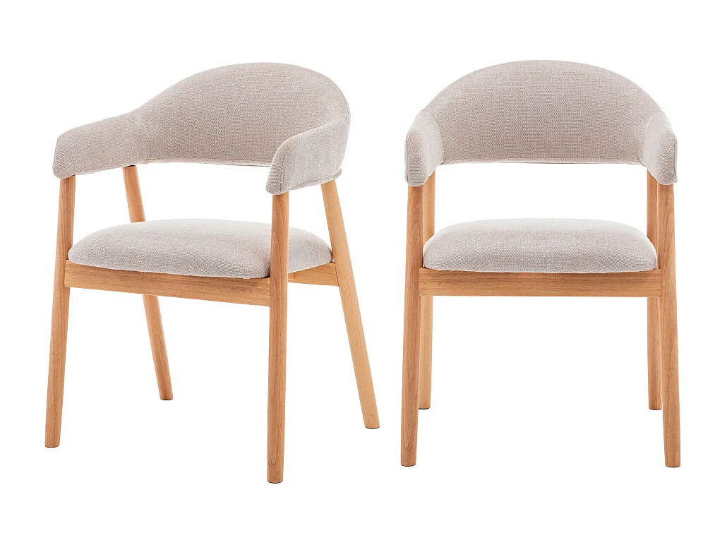Marina - Lot de 2 fauteuils de table en tissu et bois - Beige