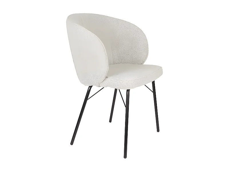 Joa - Lot de 2 fauteuils de table en tissu bouclette et métal - Beige