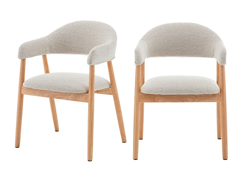 Marina - Lot de 2 fauteuils de table en tissu bouclette et bois - Beige