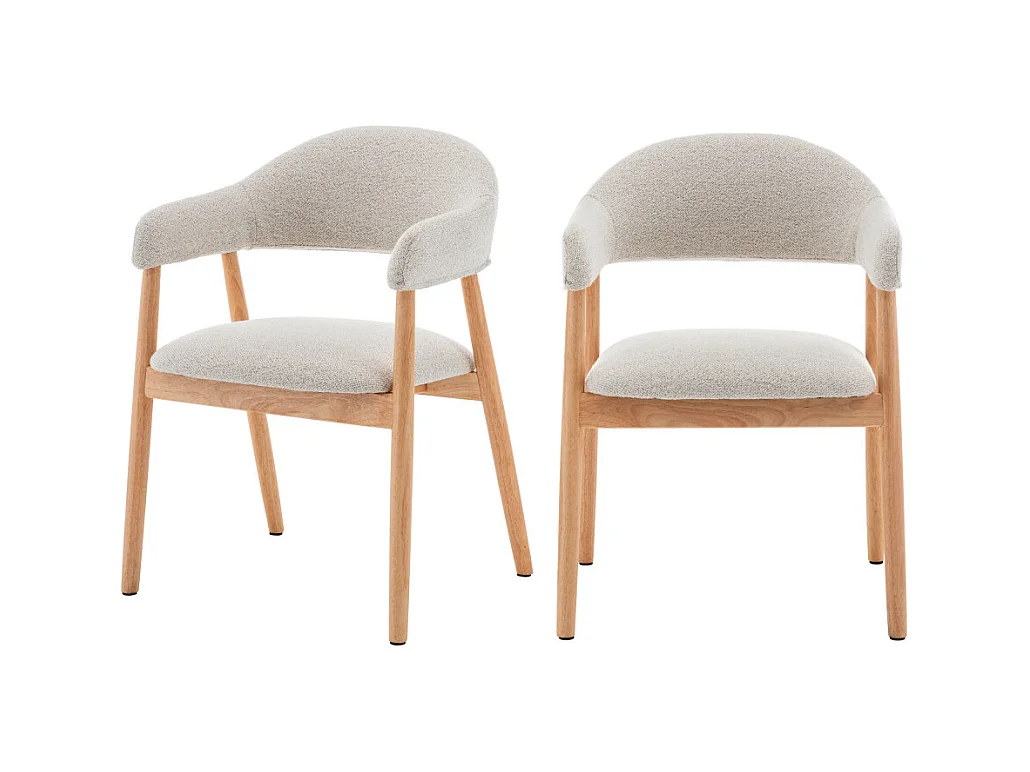 Marina - Lot de 2 fauteuils de table en tissu bouclette et bois - Beige