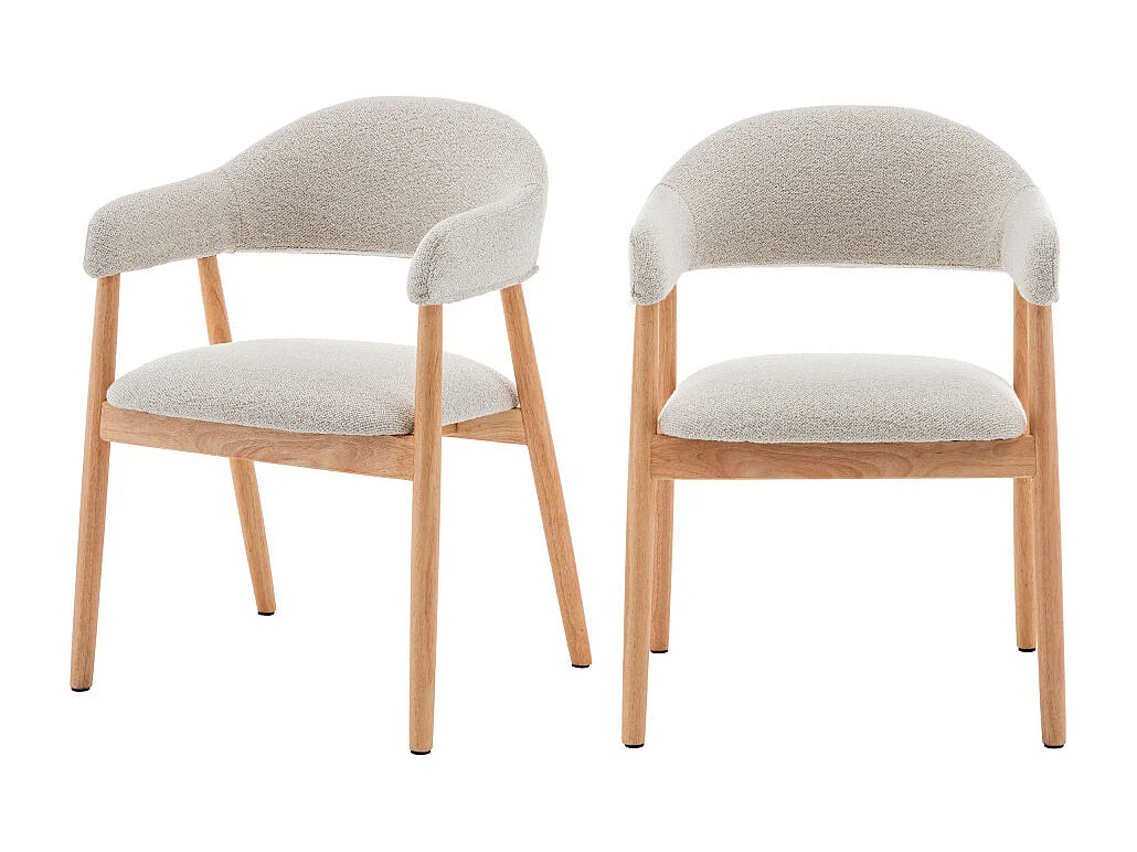 Marina - Lot de 2 fauteuils de table en tissu bouclette et bois - Beige