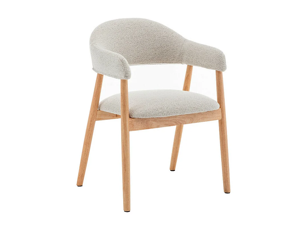 Marina - Lot de 2 fauteuils de table en tissu bouclette et bois - Beige