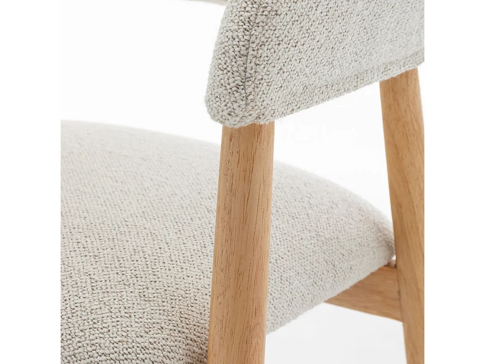 Marina - Lot de 2 fauteuils de table en tissu bouclette et bois - Beige