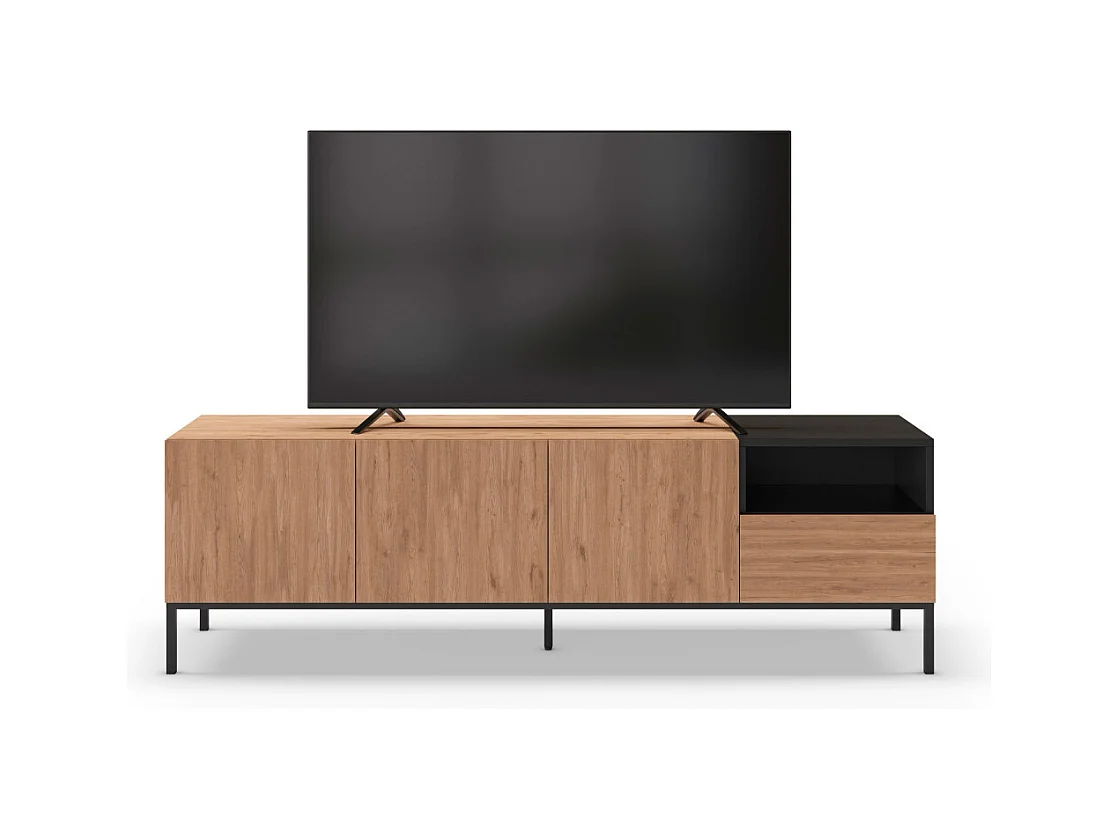 Austin - Meuble TV 3 portes 1 tiroir en bois et métal L180cm - Bois clair et noir