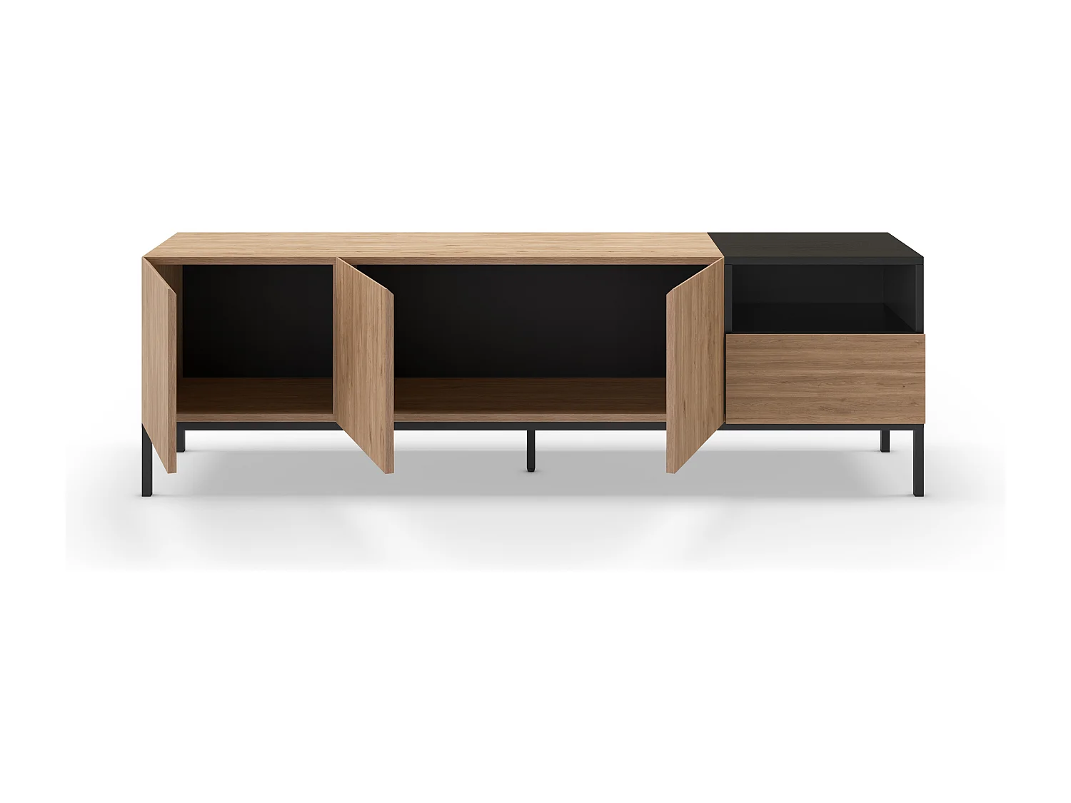 Austin - Meuble TV 3 portes 1 tiroir en bois et métal L180cm - Bois clair et noir