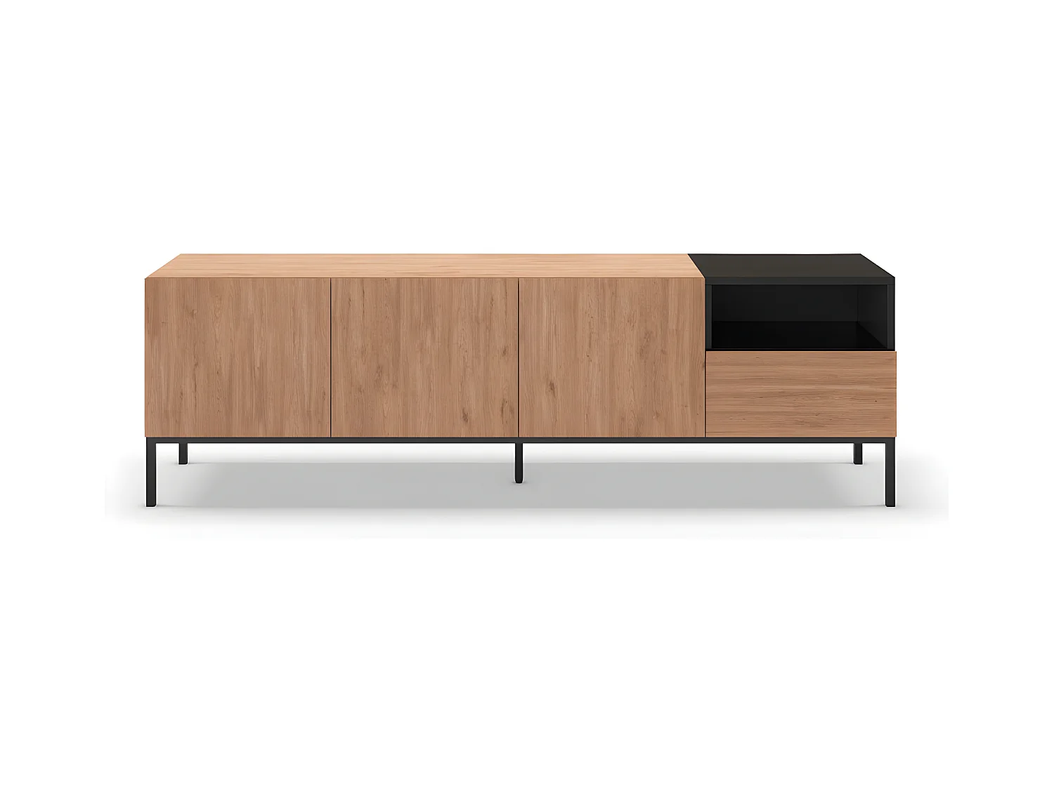Austin - Meuble TV 3 portes 1 tiroir en bois et métal L180cm - Bois clair et noir