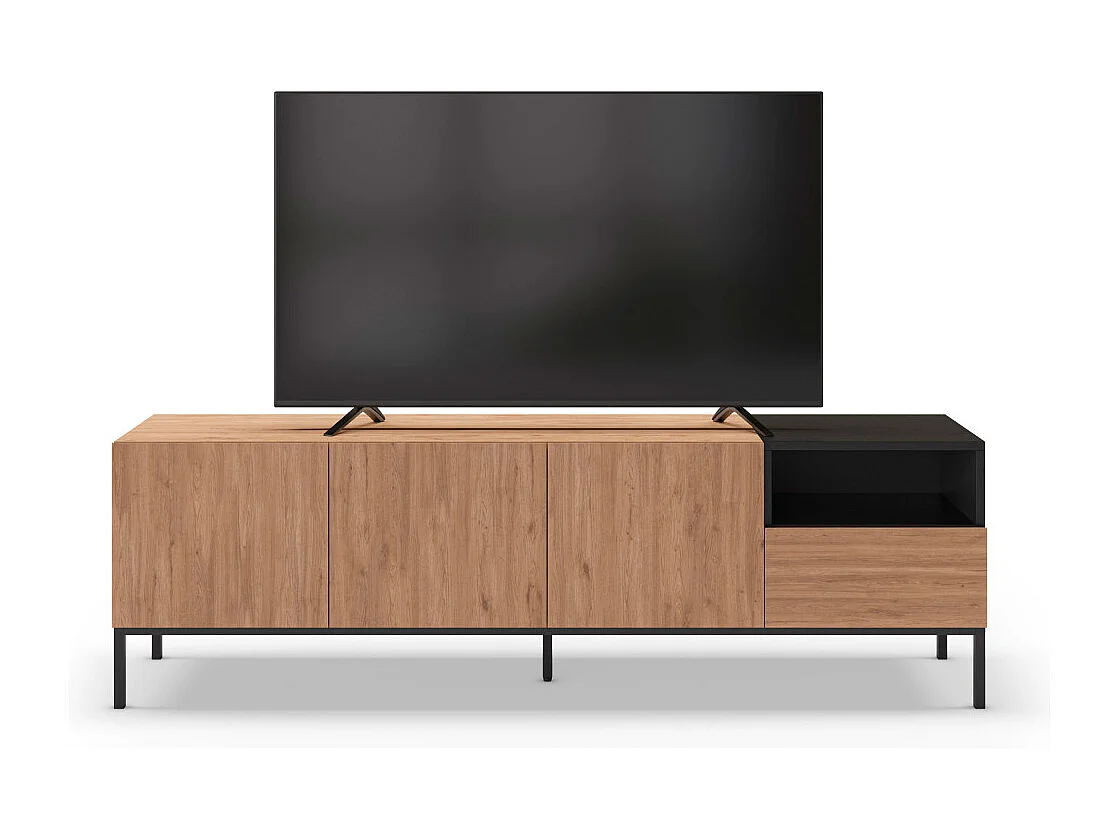Austin - Meuble TV 3 portes 1 tiroir en bois et métal L180cm - Bois clair et noir
