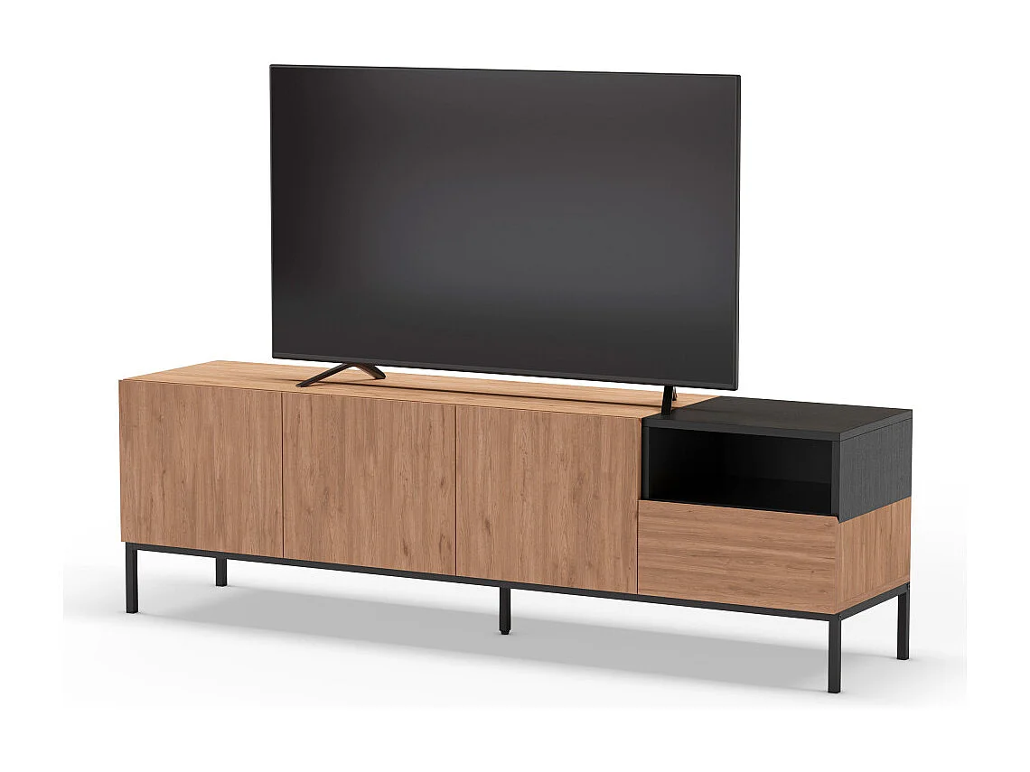 Austin - Meuble TV 3 portes 1 tiroir en bois et métal L180cm - Bois clair et noir