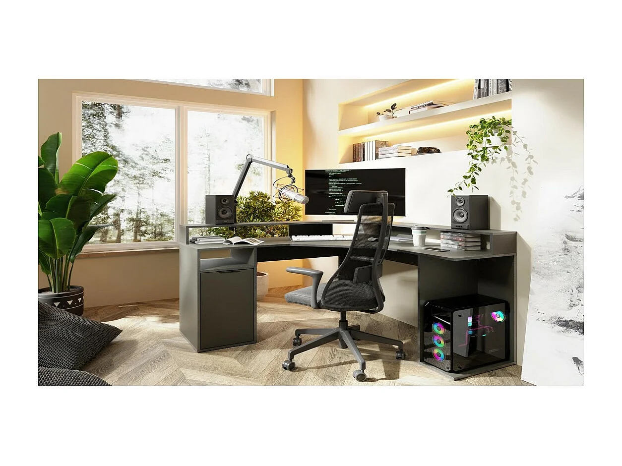 Hoekbureau 1 Deur GRAPHIX - 139 cm - Grafietgrijs - Collectie GRAPHIX