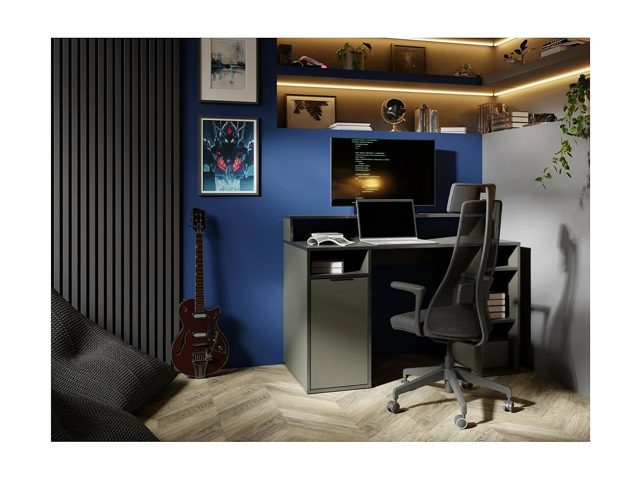 Bureau 1 Porte GRAPHIX - 125 cm - Graphite Gris - Collection GRAPHIX