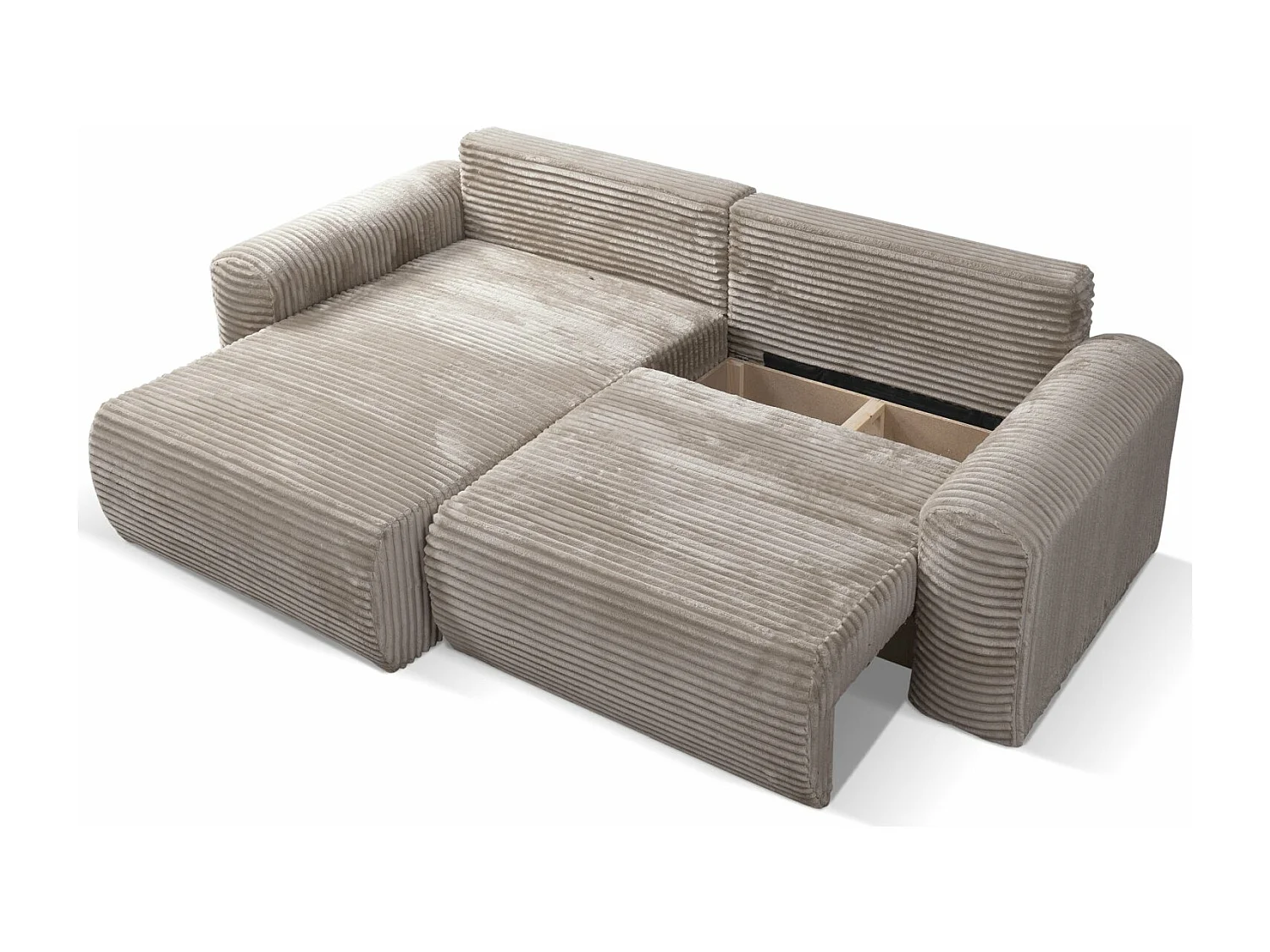 Canapé d'angle réversible avec fonction de couchage - en velours côtelé beige foncé - LEO