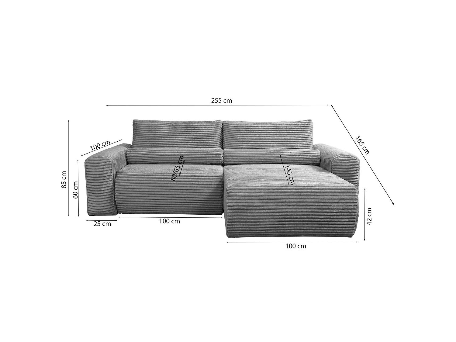 Canapé d'angle réversible convertible 3 places en velours beige