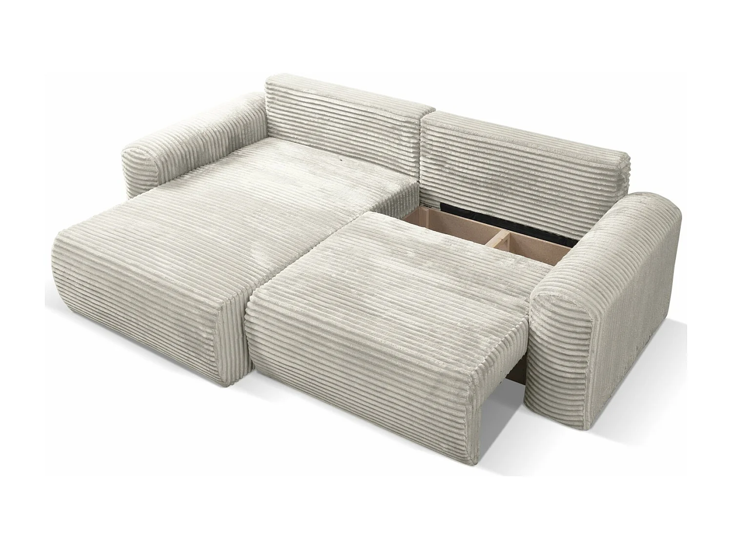 Canapé d'angle réversible avec fonction de couchage - en velours côtelé grège - LEO