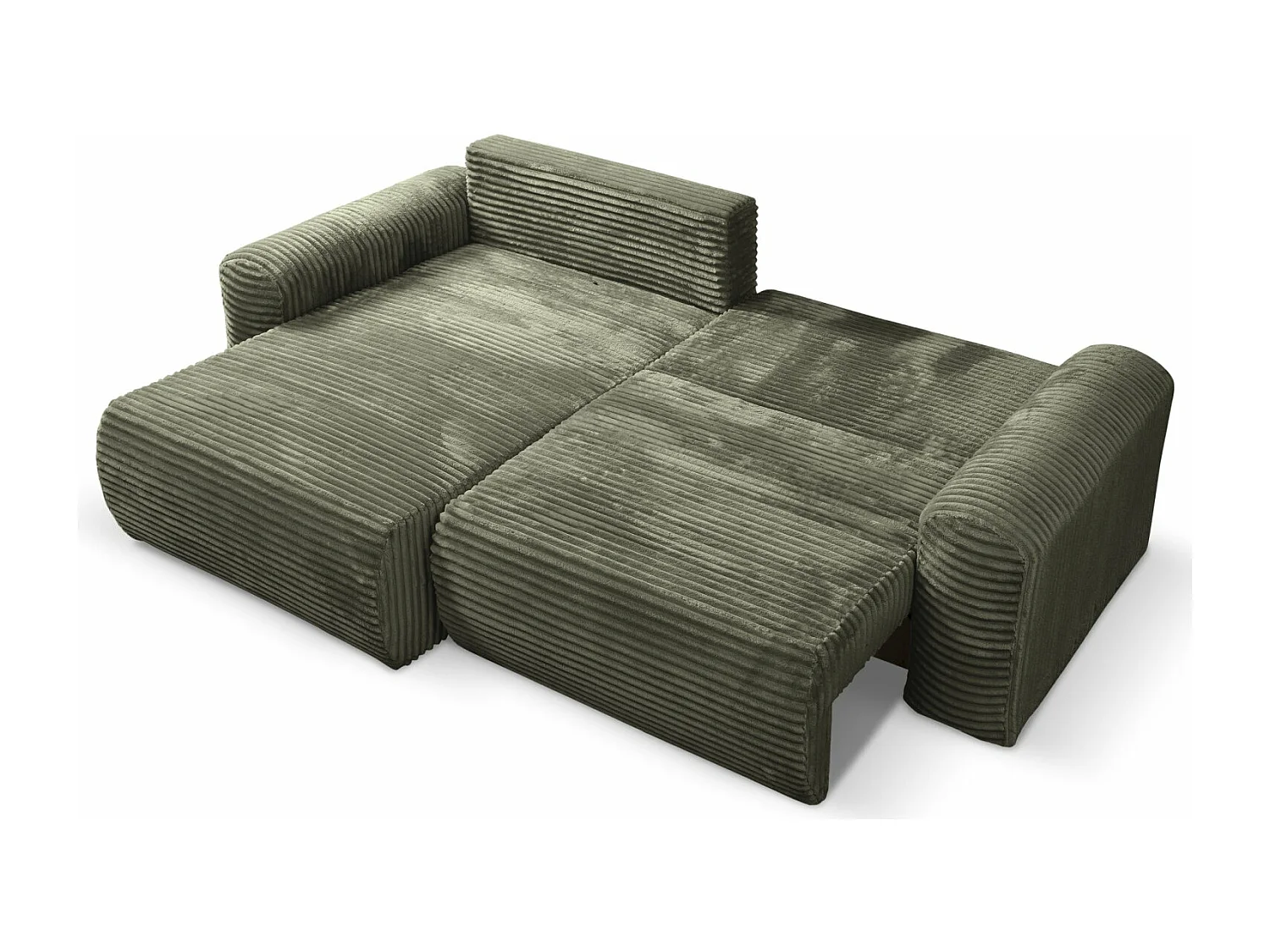 Canapé d'angle réversible avec fonction de couchage - en velours côtelé vert olive - LEO