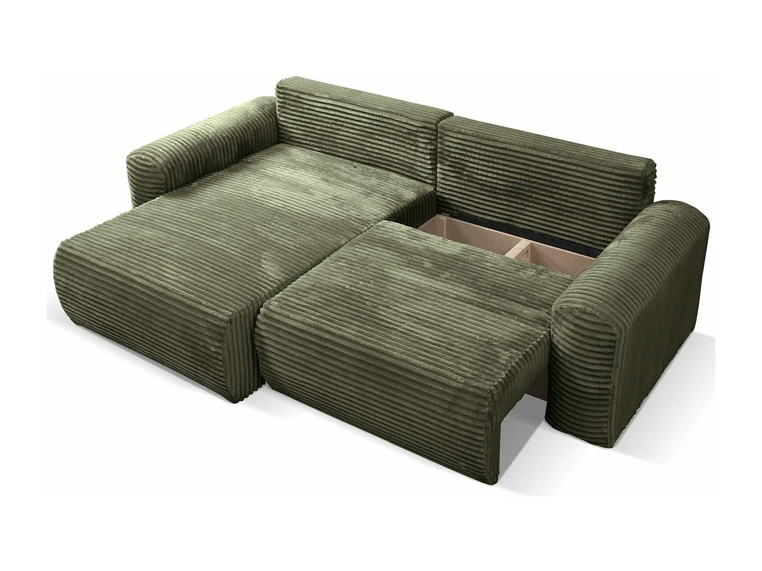 Canapé d'angle réversible avec fonction de couchage - en velours côtelé vert olive - LEO