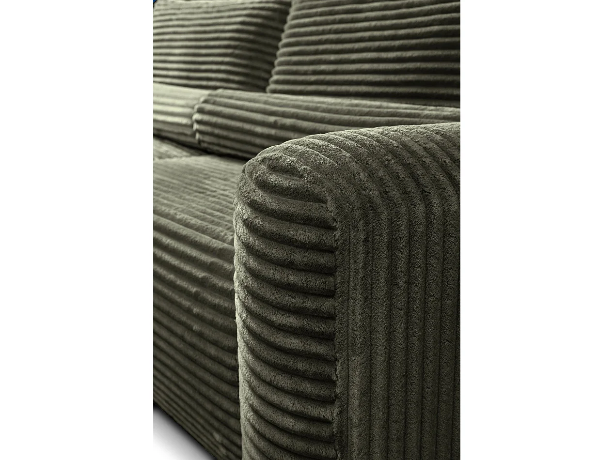 Canapé d'angle réversible avec fonction de couchage - en velours côtelé vert olive - LEO