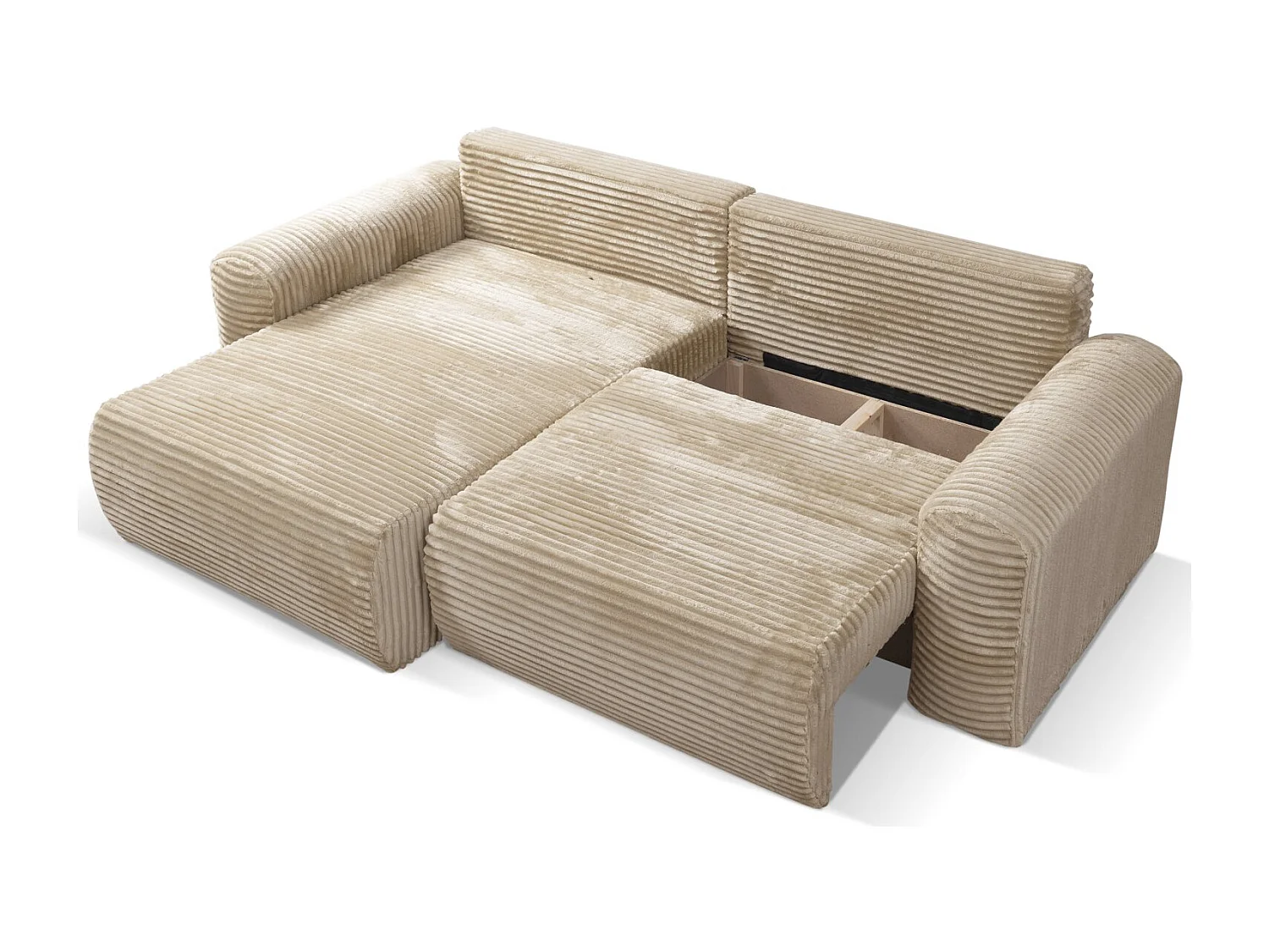 Canapé d'angle réversible avec fonction de couchage - en velours côtelé beige - LEO