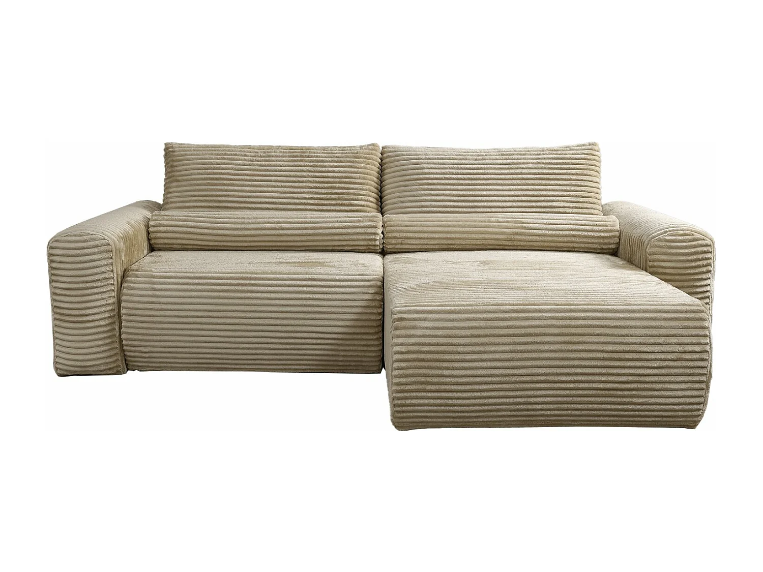 Canapé d'angle réversible avec fonction de couchage - en velours côtelé beige - LEO