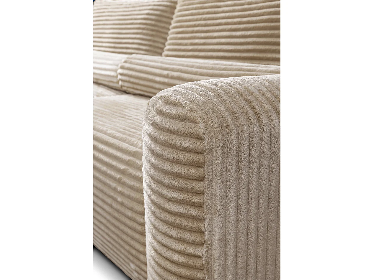 Canapé d'angle réversible avec fonction de couchage - en velours côtelé beige - LEO