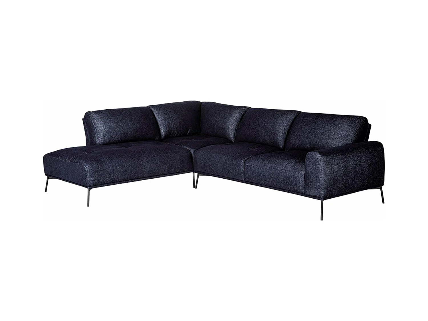 Canapé d'angle - modulable en L avec pieds noirs - bleu marine - côté gauche - MERUKIS