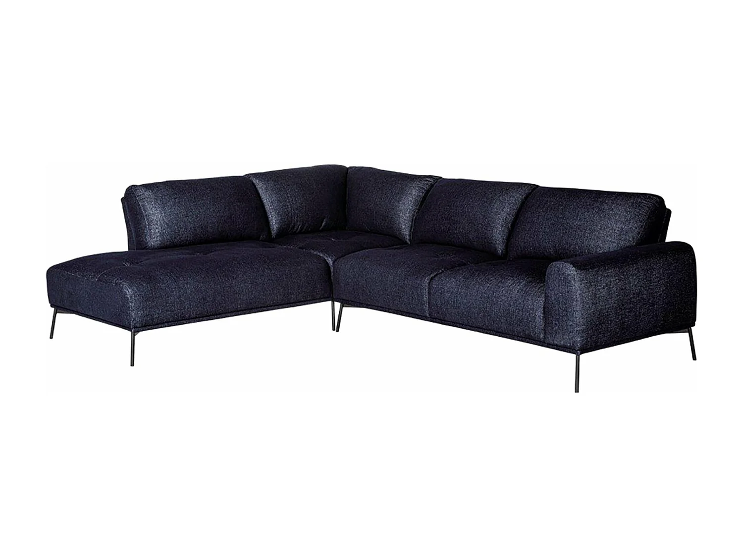 Canapé d'angle - modulable en L avec pieds noirs - bleu marine - côté gauche - MERUKIS