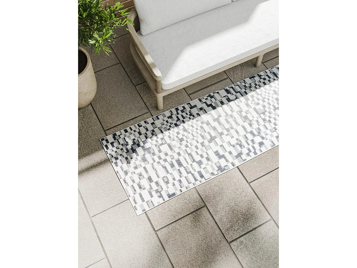 Tapis d'extérieur & intérieur Kaleo Bleu/Blanc 70x200 cm
