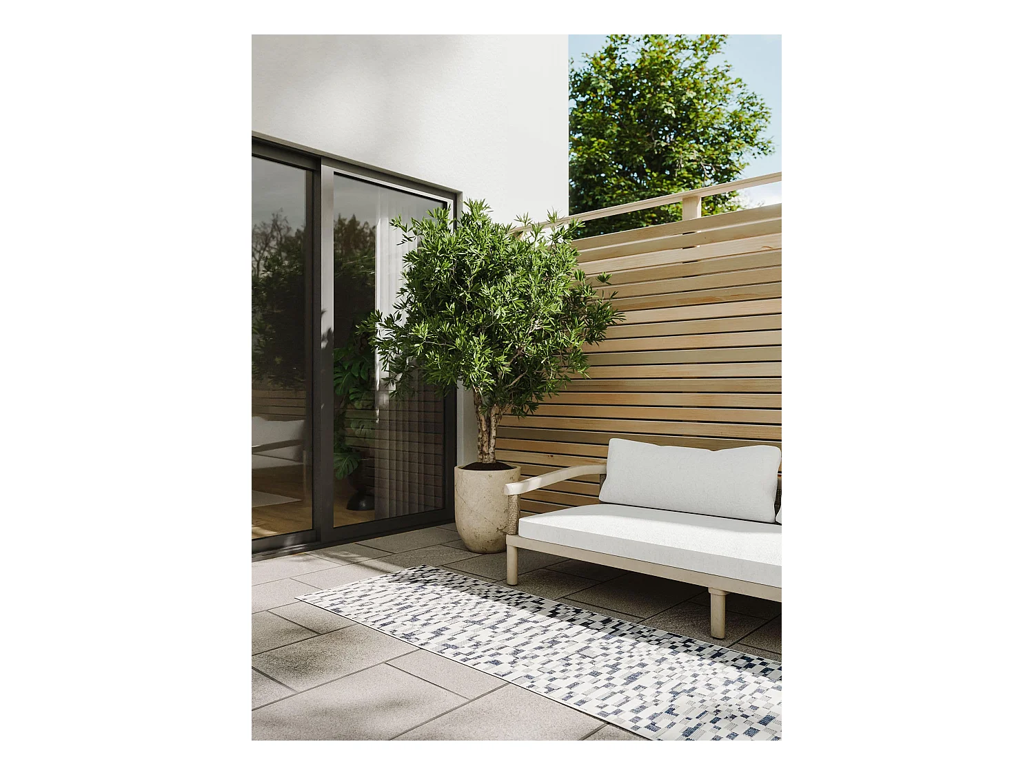 Tapis d'extérieur & intérieur Kaleo Bleu/Blanc 80x300 cm