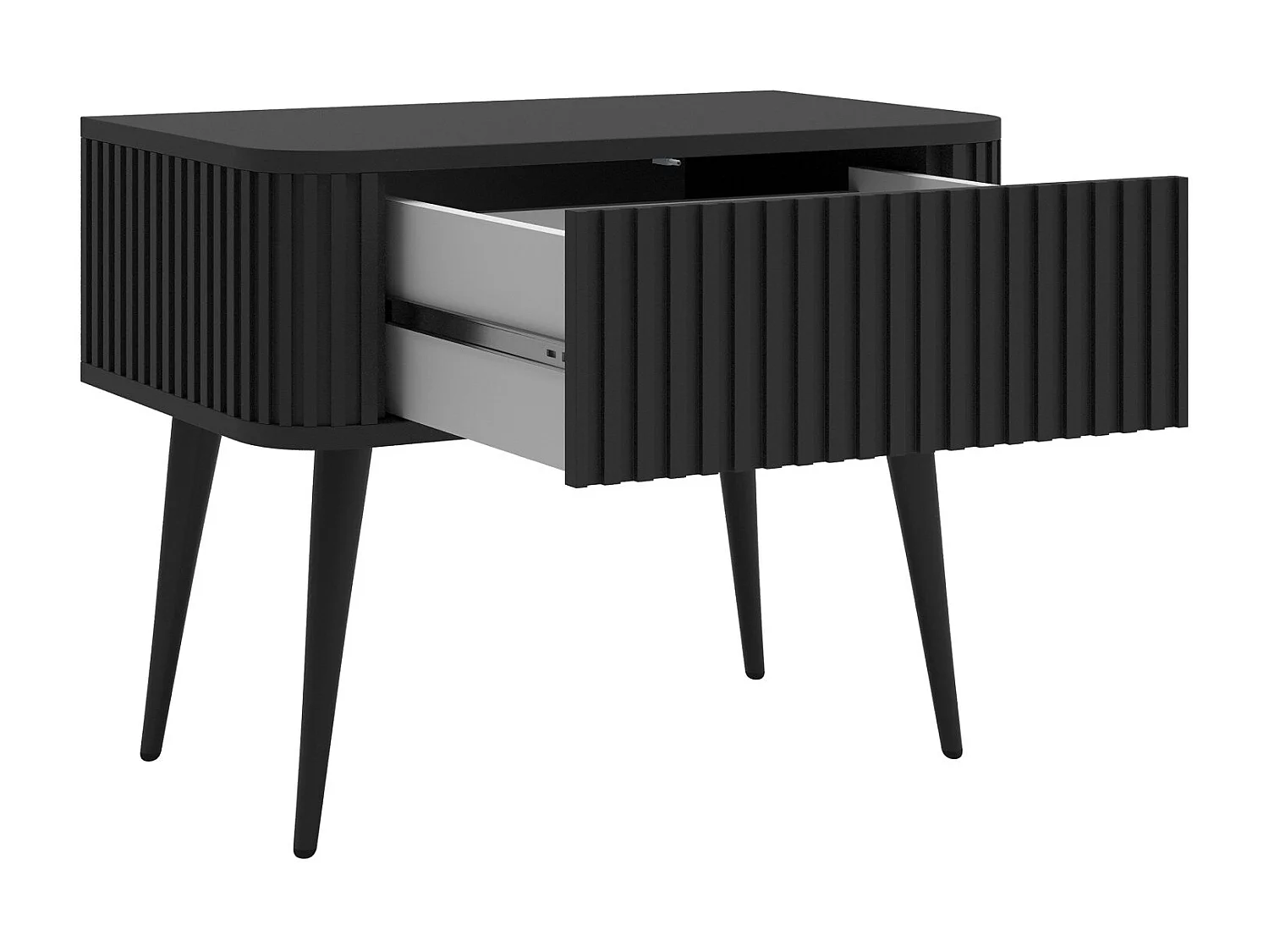 Comodino - con gole e cassetto - con gambe nere - nero - OVARLO