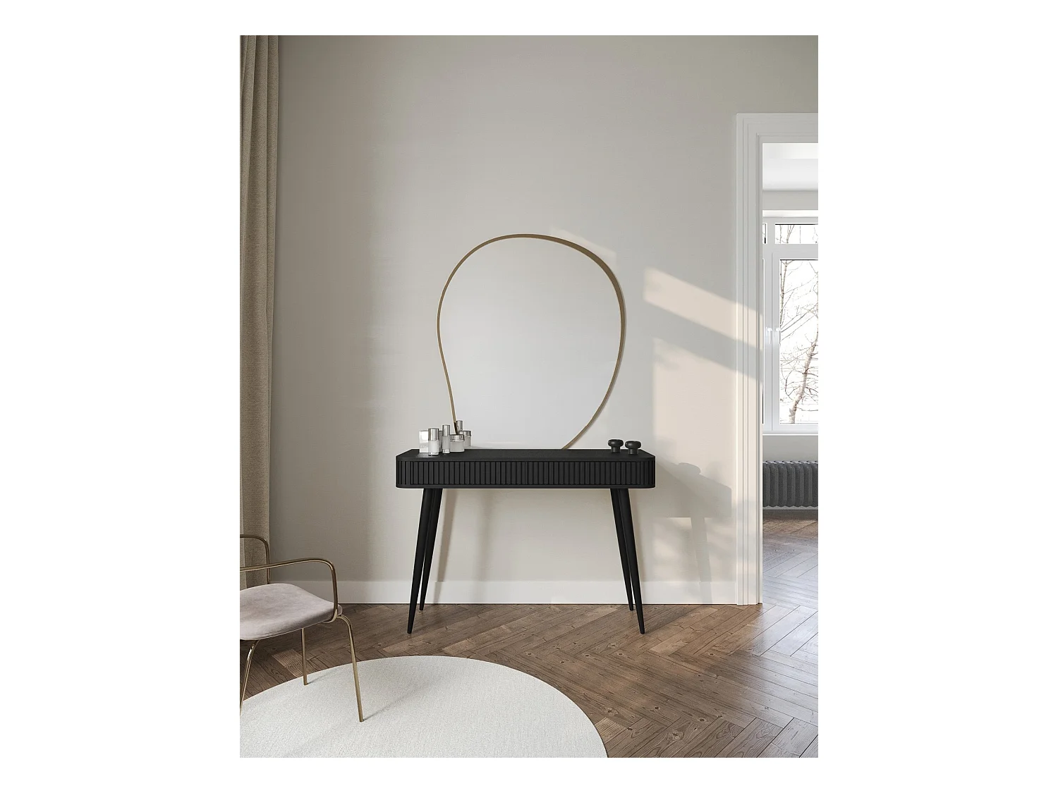 Coiffeuse avec 2 tiroirs et façades cannelées - 113 cm - noir - OVARLO