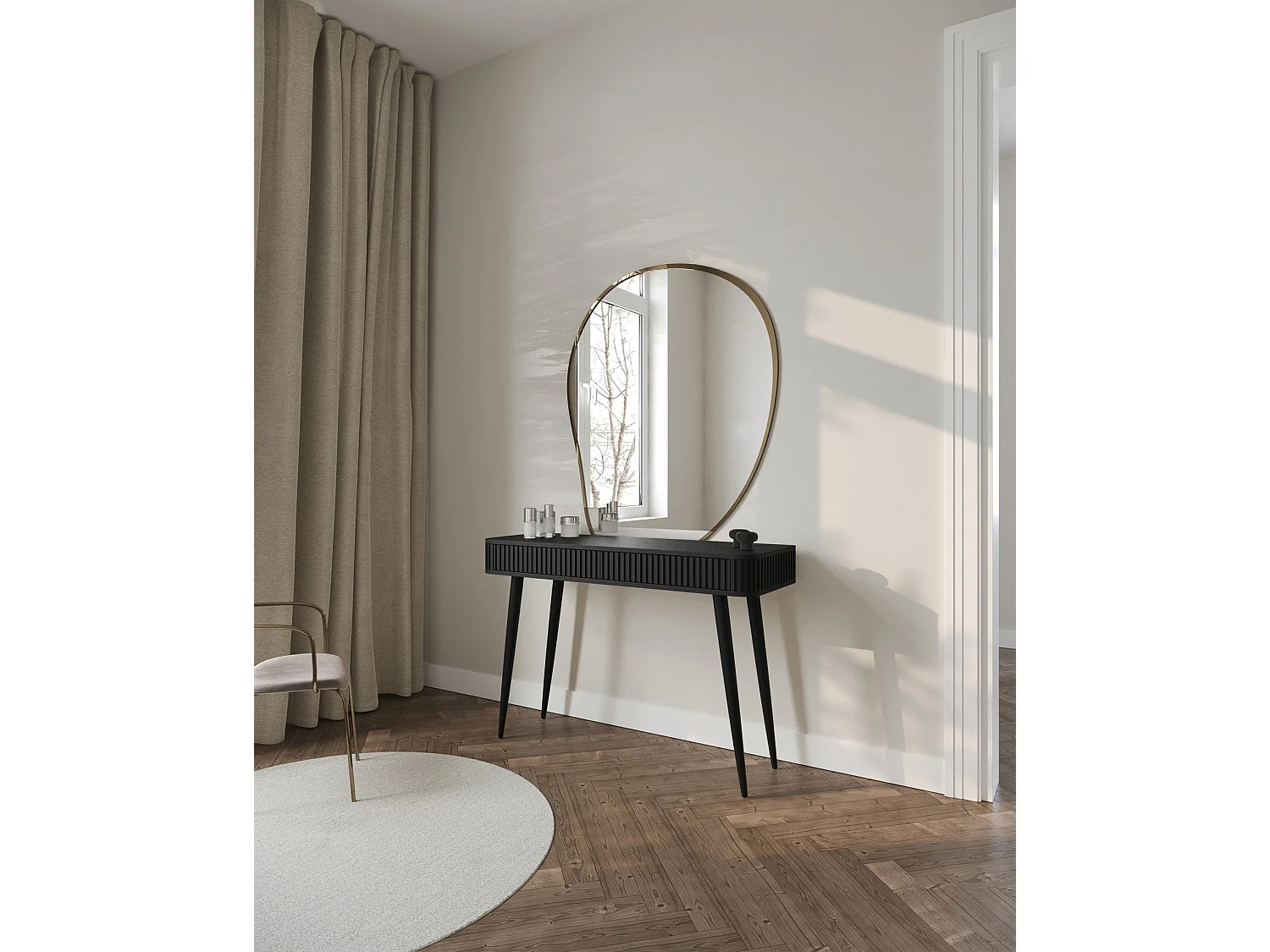 Coiffeuse avec 2 tiroirs et façades cannelées - 113 cm - noir - OVARLO