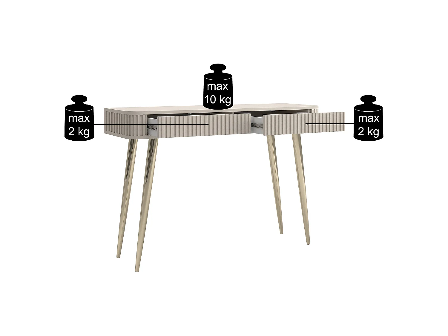 Kaptafel met 2 lades en gecanneleerde fronten - 113 cm - zwart - OVARLO