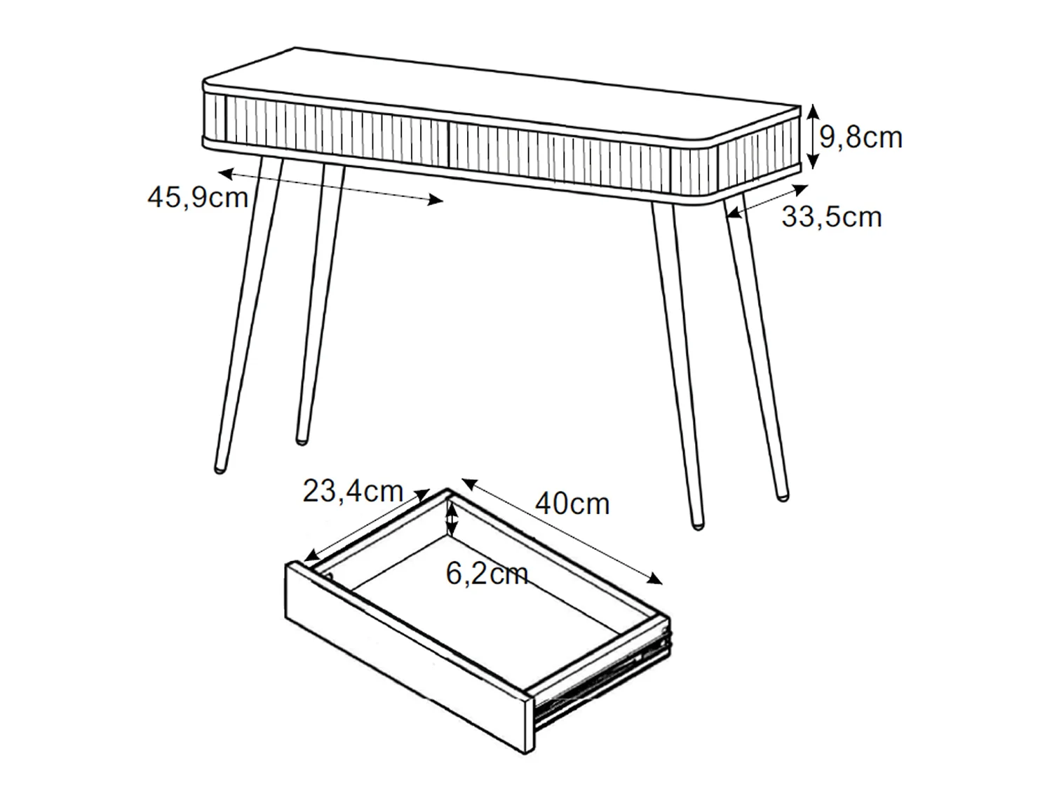 Kaptafel met 2 lades en gecanneleerde fronten - 113 cm - zwart - OVARLO