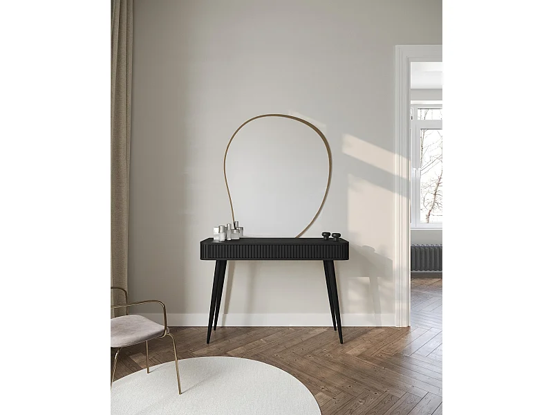 Coiffeuse avec 2 tiroirs et façades cannelées - 113 cm - noir - OVARLO