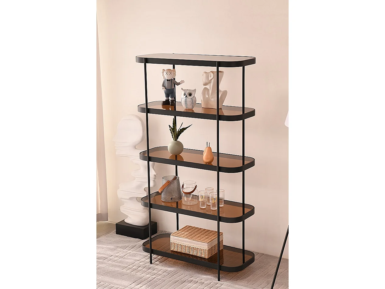 Gerookt bruin glazen plankje - 5 niveaus - goudkleur - DISAVILL