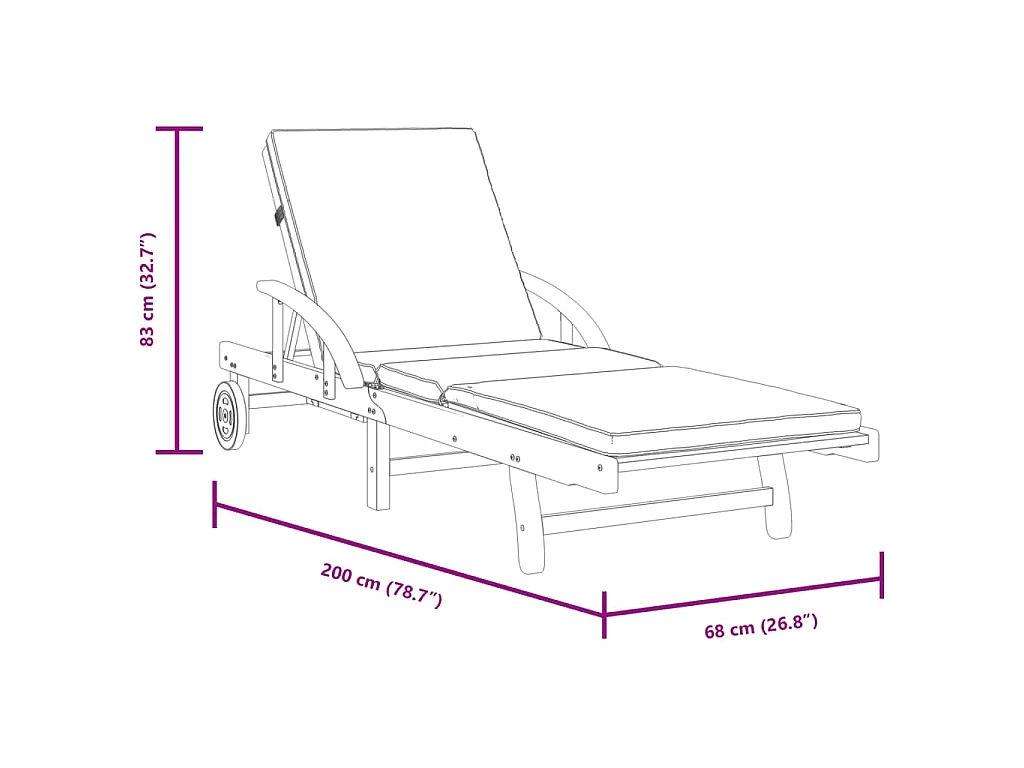 Chaises longues lot de 2 avec coussins 200x68x83 cm bois acacia